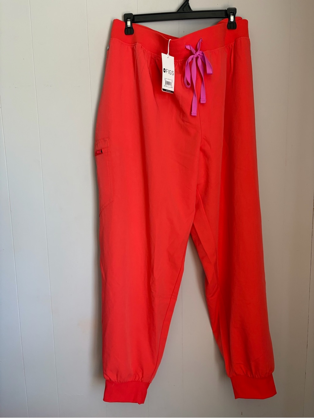 Figs Red Jogger Scrub Pants with Purple Drawstring